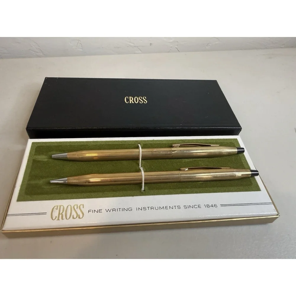 Vintage Cross Classic Century 12K Gold Filled Pen Pencil Set Boxed Paperwork USA
